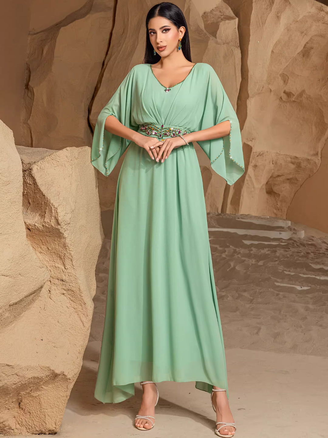 draped evening gown with sculptural neckline – ORIELLE