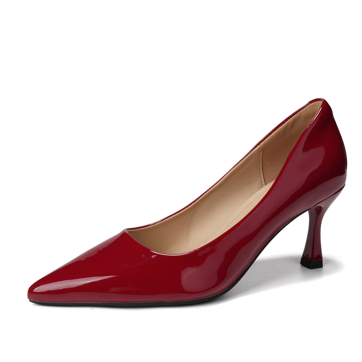 حذاء بكعب متوسط ​​ومقدمة مدببة من الجلد اللامع - لينابو