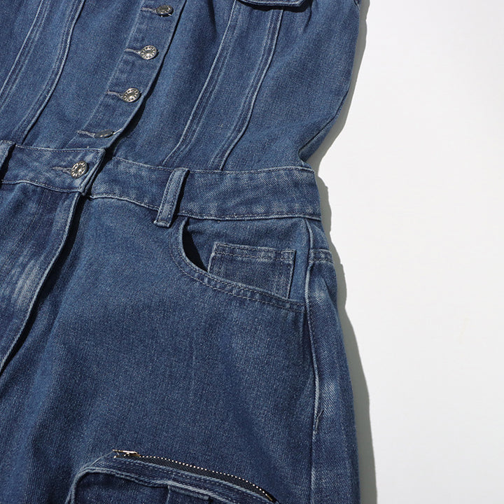 فستان ماكسي جينز بدون حمالات مع جيوب واسعة – رايلي