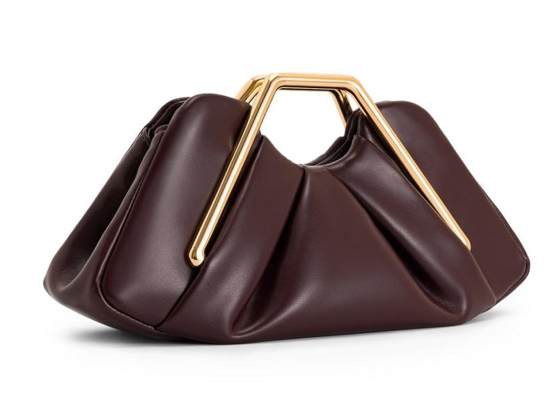 geometric handle pleated leather clutch – VERGAT