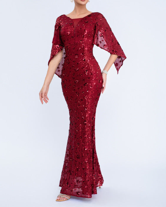 Geplooide top met uitlopende mouwen en maxi-rok set met tailleband – Rosiny 