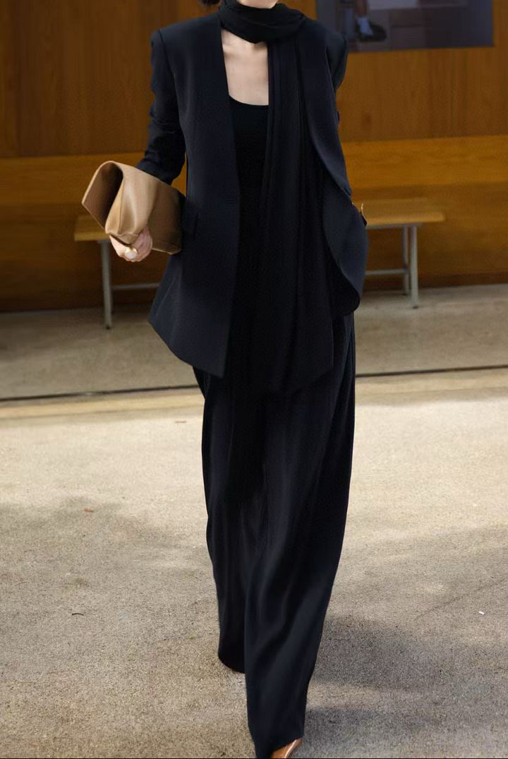 draped lapel blazer with wide-leg tailored pants – MARISE