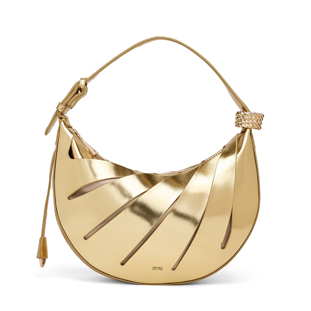 sculptural metallic crescent bag with wrapped handle – SELENE