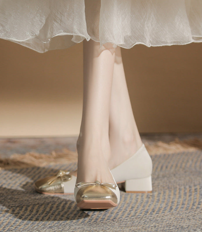 low block heel pumps with metallic bow accent - NORARLO