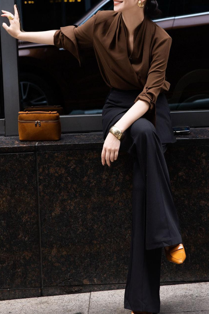 tailored wide-leg pants with layered front skirt panel – ARIA