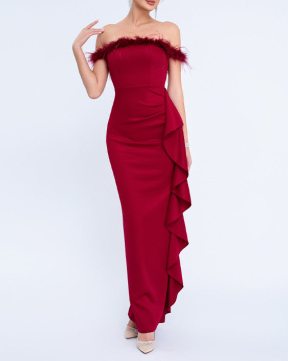 Haut à manches évasées plissées et ensemble jupe longue avec ceinture à la taille – Rosiny 