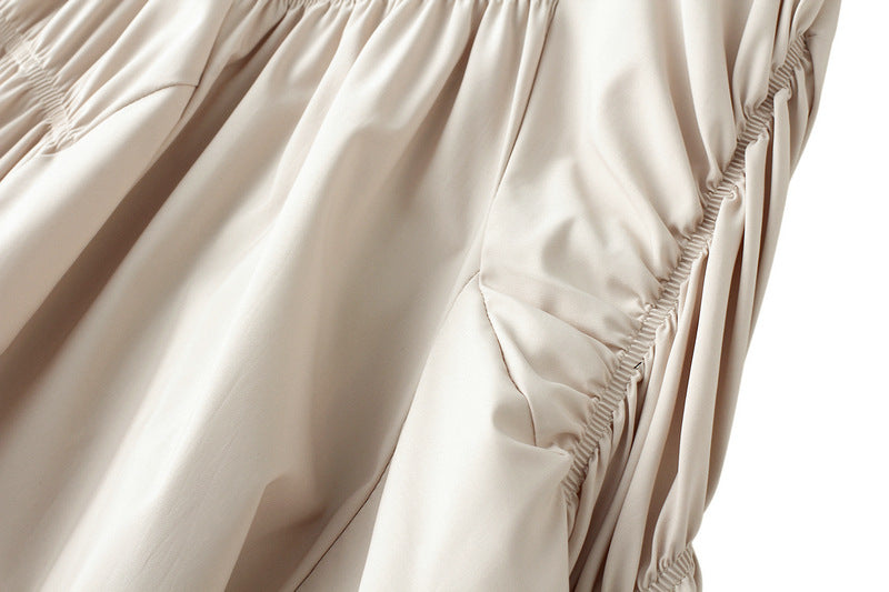 asymmetric ruched midi skirt with draped panels – SOLENE