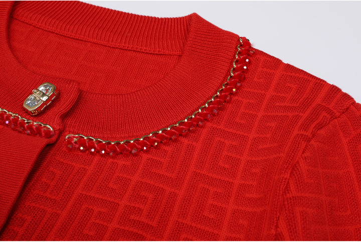 knitted two-piece dress set with logo pattern – CAMILA