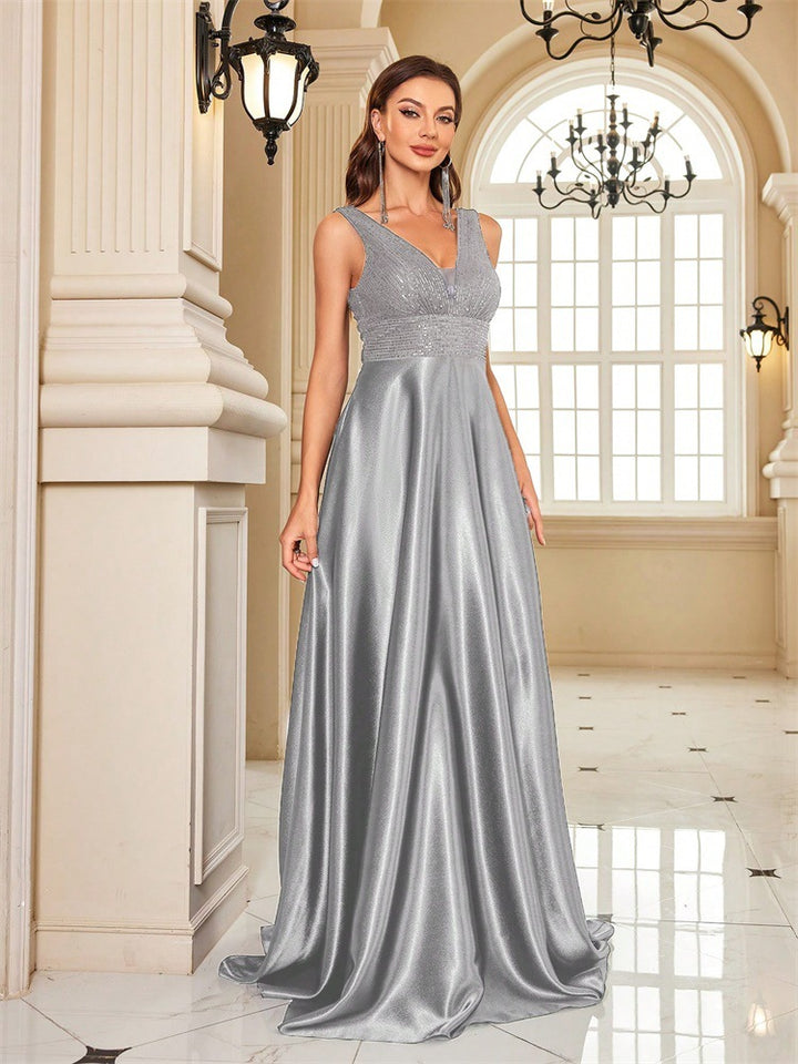 sleeveless satin gown with sequin bodice – VERENA