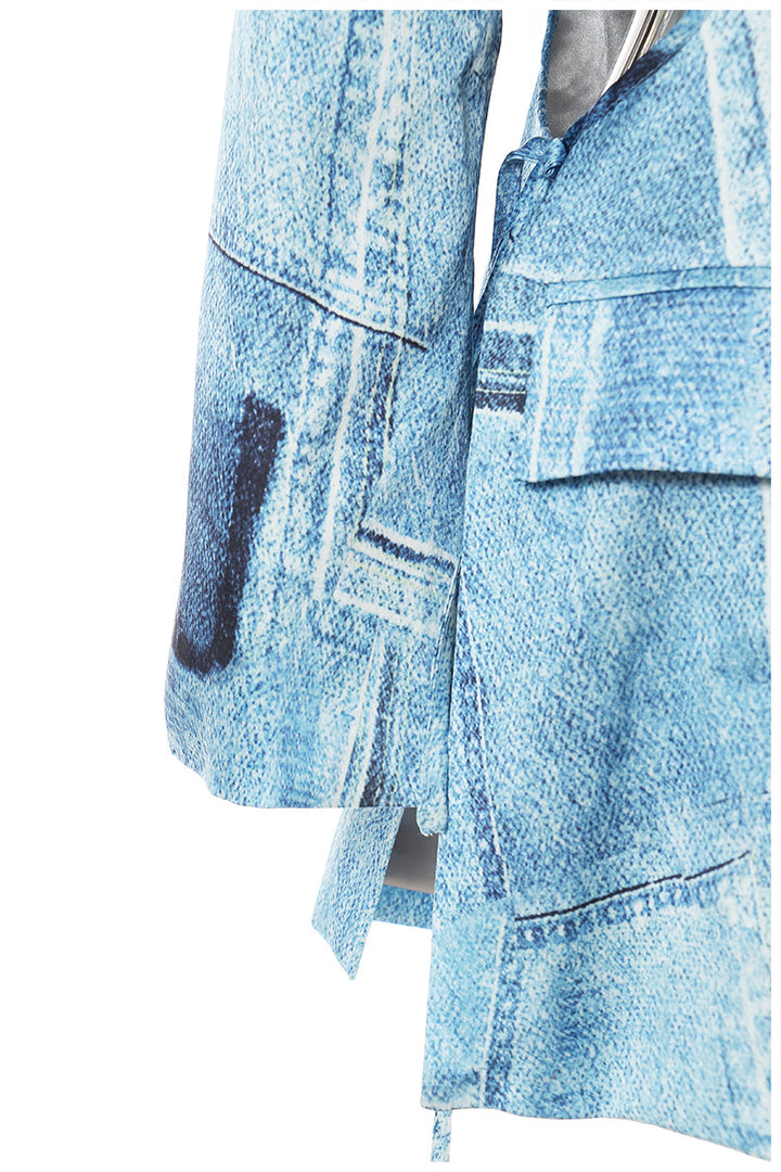 Denim blazer dress with tailored patchwork panels – AZURA