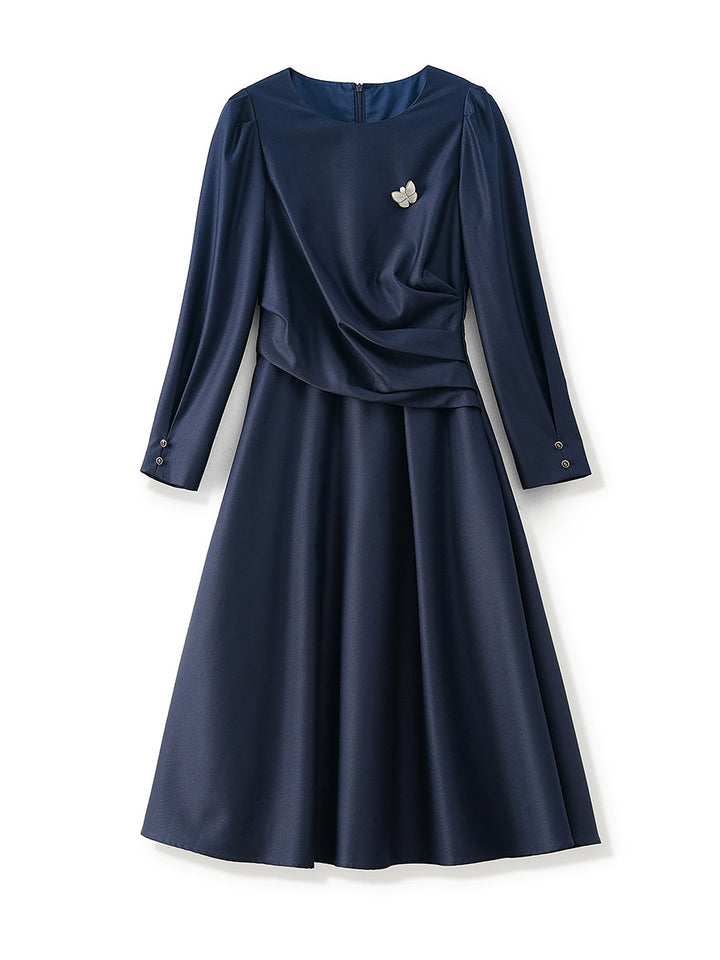 فستان ميدي بأكمام طويلة وقصة واسعة مع حزام خصر - نويل