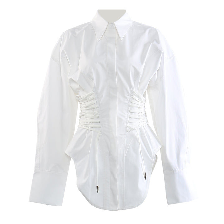 long-sleeve white shirt with ruched corset waist – ESME