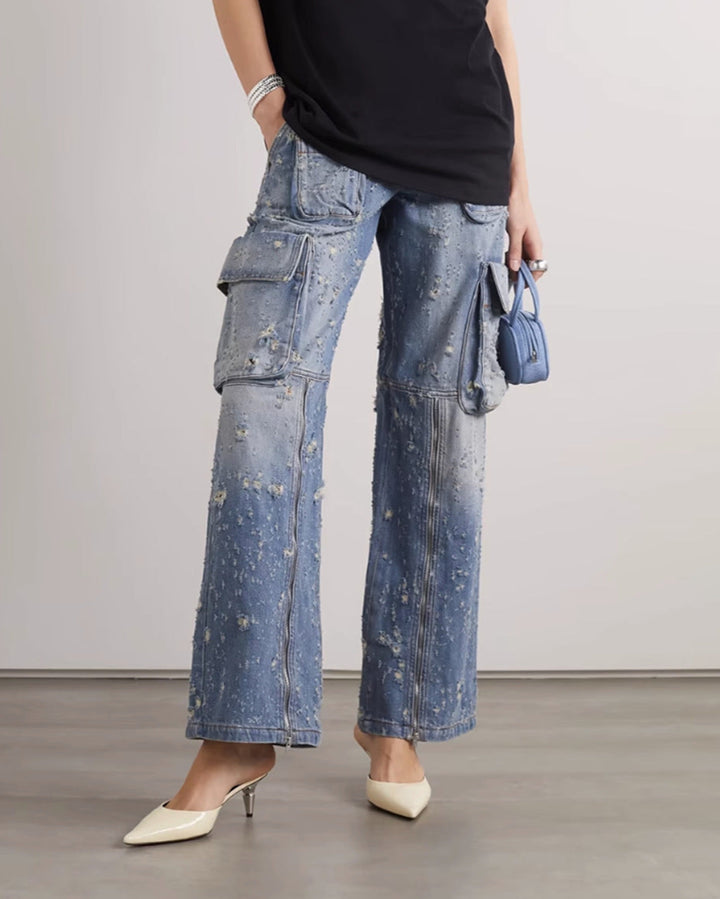 op maat gemaakte flare-pak met satijnen pofmouwen – VALENCIA 