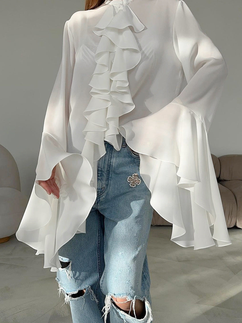 ruffled chiffon blouse with flared sleeves – OPHELIA