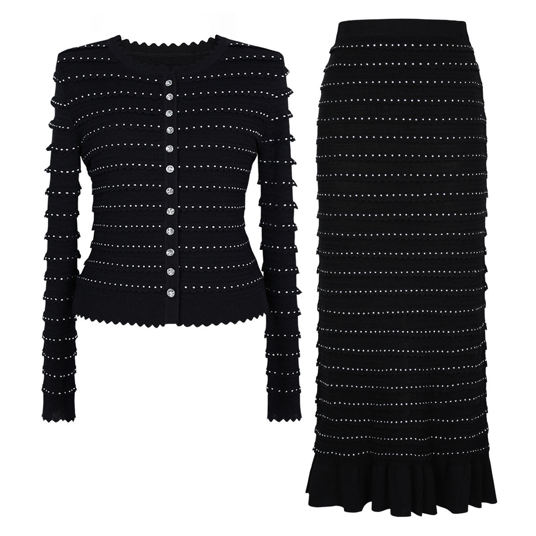 Geplooide top met uitlopende mouwen en maxi-rok set met tailleband – Rosiny 