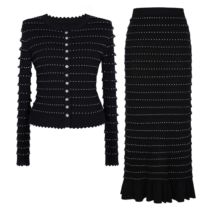 Geplooide top met uitlopende mouwen en maxi-rok set met tailleband – Rosiny 