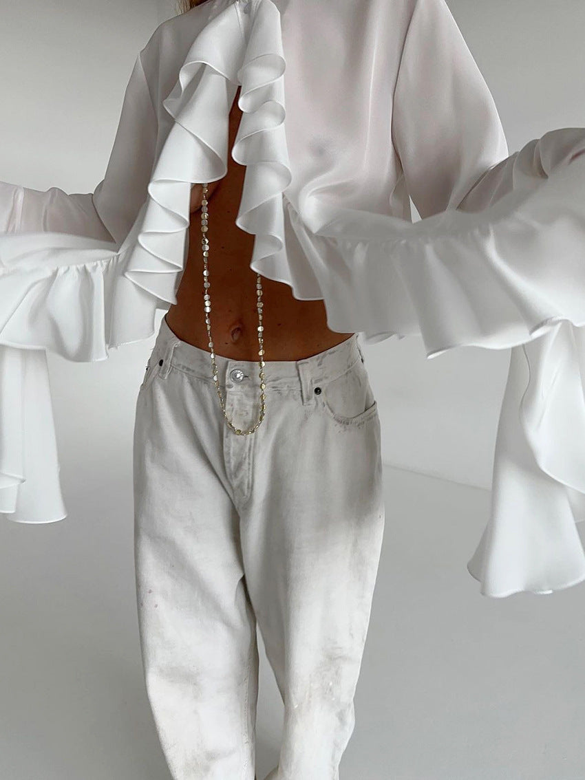 ruffled chiffon blouse with flared sleeves – OPHELIA