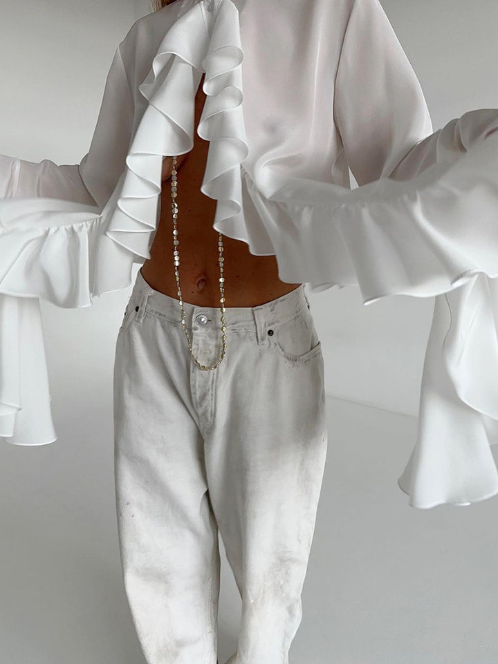 ruffled chiffon blouse with flared sleeves – OPHELIA