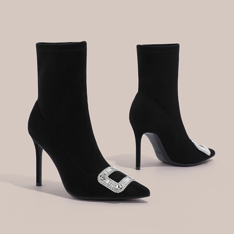 pointed-toe suede ankle boots with crystal buckle – VALENTINRA