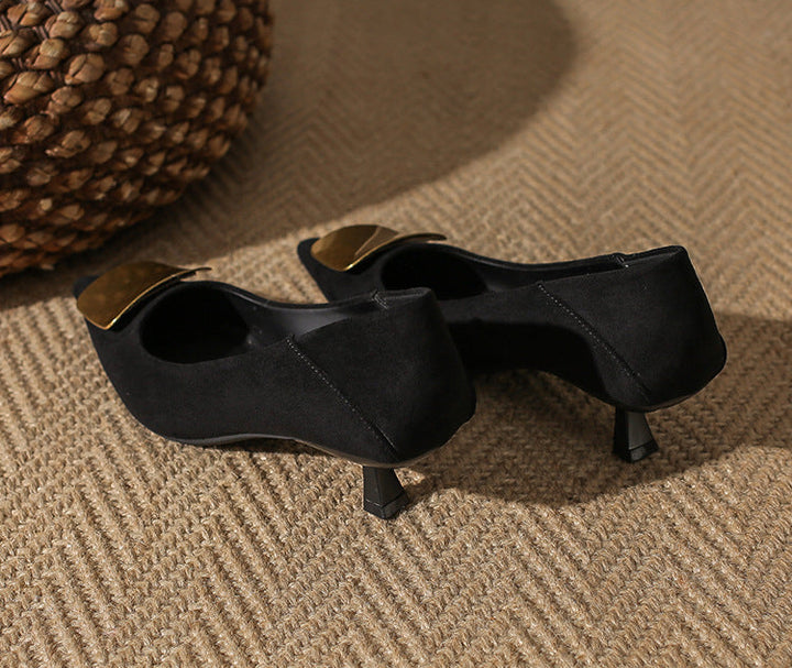 pointed toe pumps with metallic square buckle - AURELIANRI