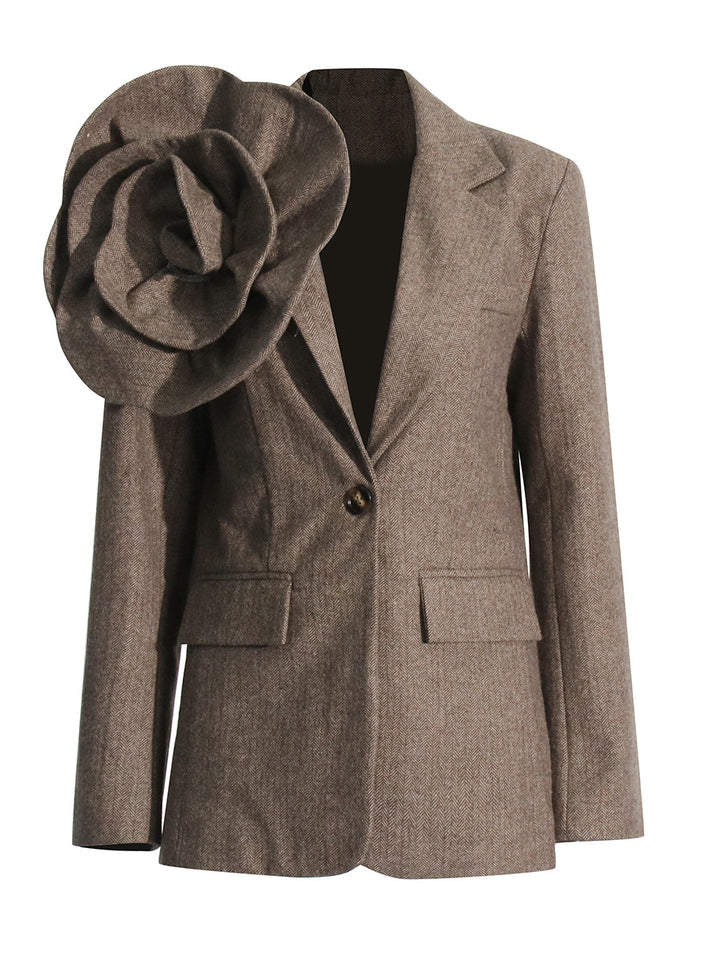 Houndstooth blazer with oversized floral detail - Viktu