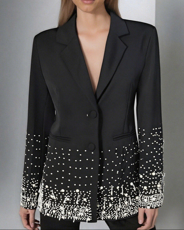 tailored blazer with pearl-embellished hem – NOVASDUR