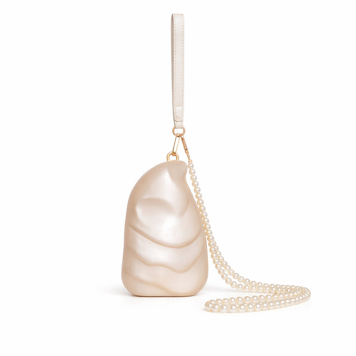sculpted pearl mini wrist bag with beaded chain – ELMIKAWI