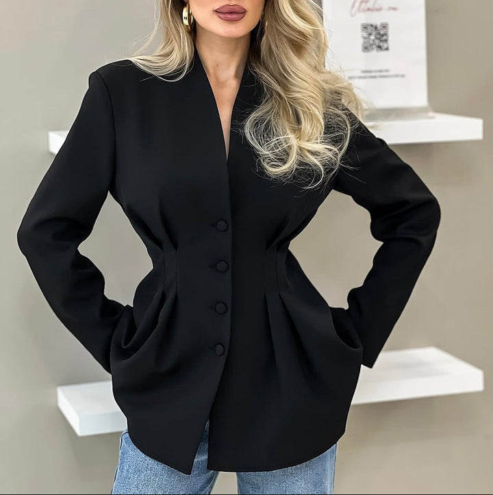 tailored waist-cinched blazer with button front – FARAS