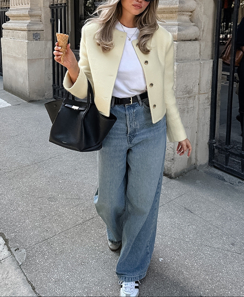 cropped wool jacket with round neckline – CELINE