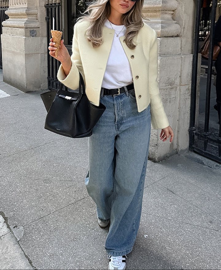 cropped wool jacket with round neckline – CELINE