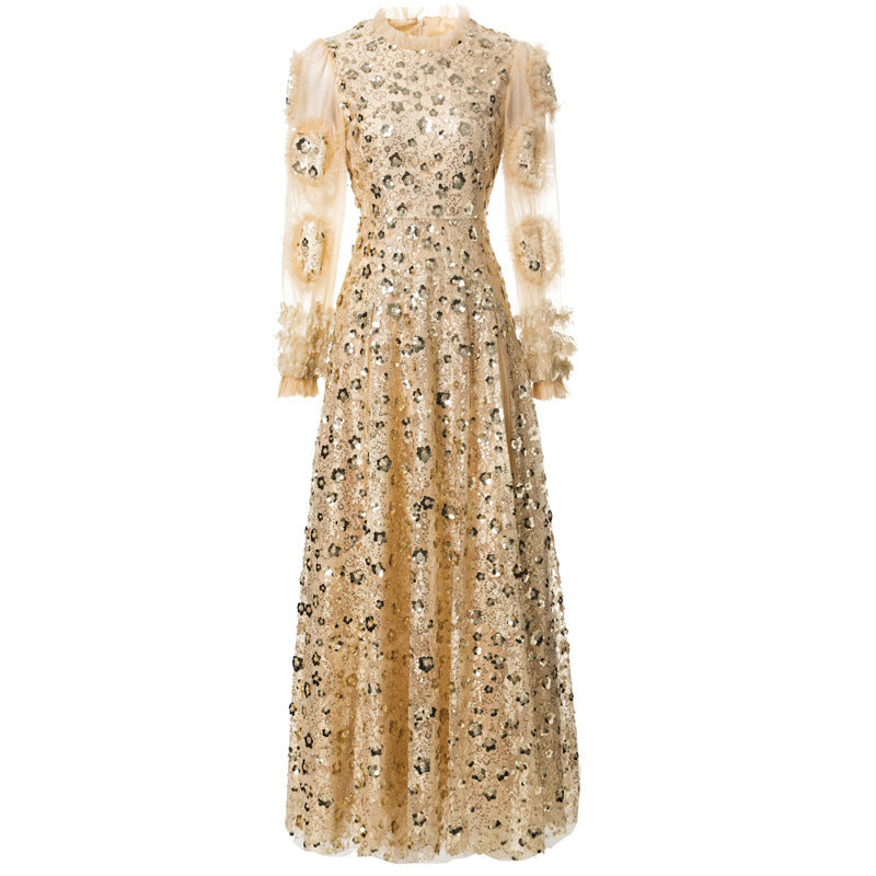 فستان من التول المزين بالترتر بأكمام واسعة – سيلين