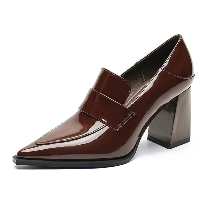pointed-toe block heels with glossy strap - SIENARTI