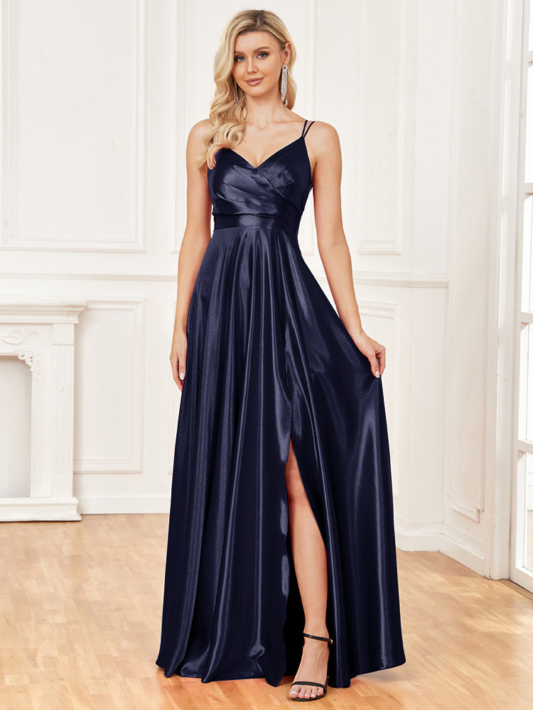 spaghetti-strap gown with front slit – AURELINVA