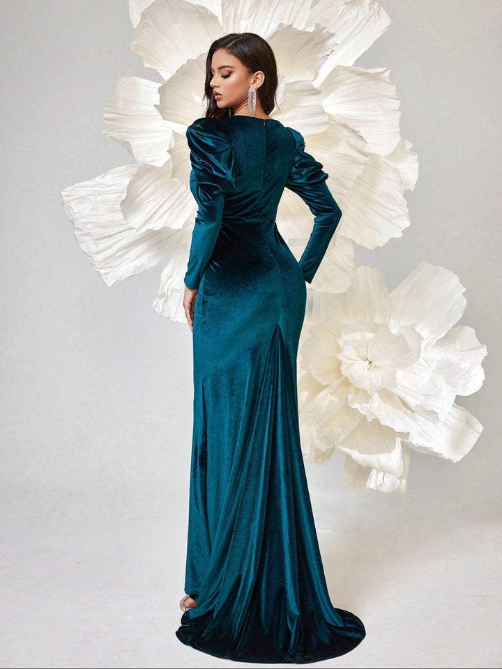 Geplooide top met uitlopende mouwen en maxi-rok set met tailleband – Rosiny 