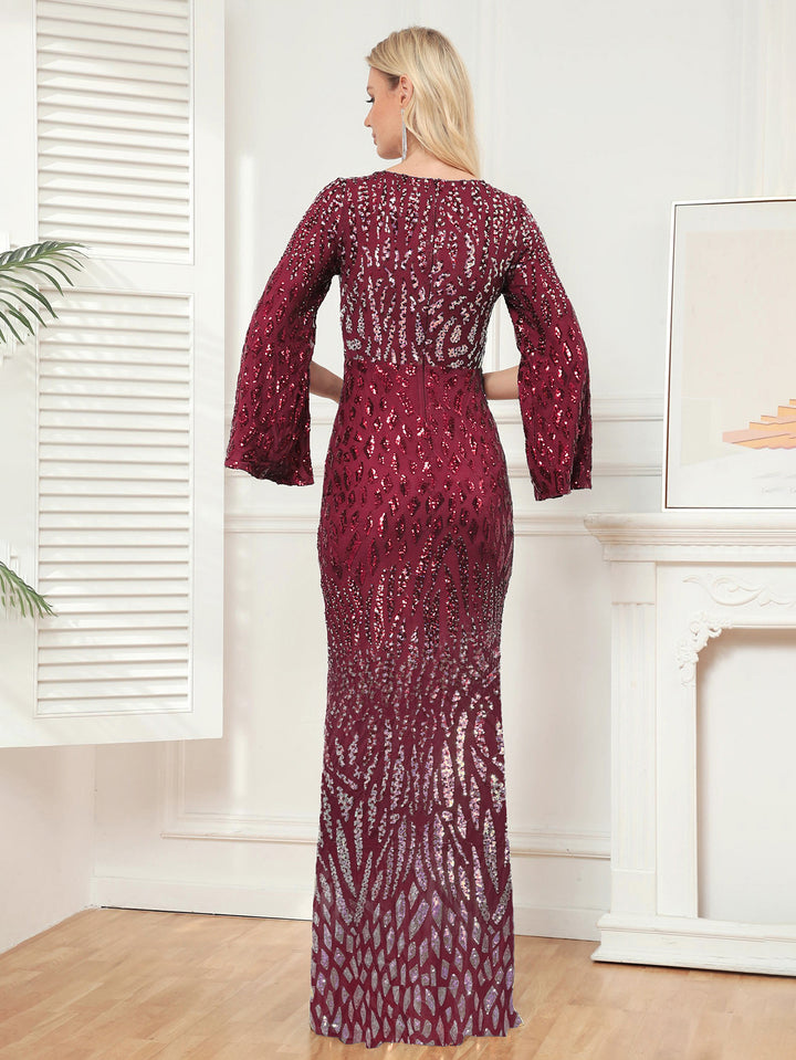 sequin ombre gown with flared sleeves – AMELIDA