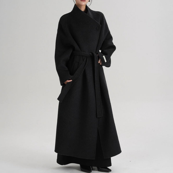 belted wool wrap coat with oversized silhouette – NELAVA