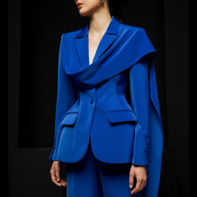 Draped Lapel Tailored Blazer – AZURE