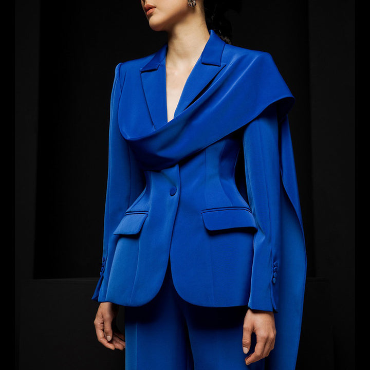 Draped Lapel Tailored Blazer – AZURE