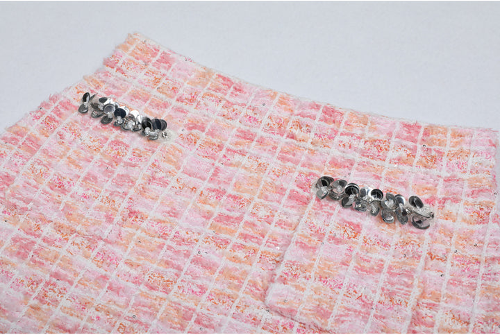 褶皱喇叭袖上衣和高腰裙套装，配腰带 – Rosiny 