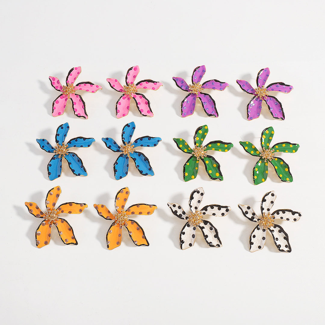 polka dot enamel flower earrings with gold accents - NOVAXI