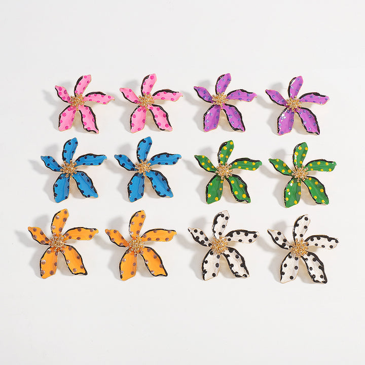 polka dot enamel flower earrings with gold accents - NOVAXI