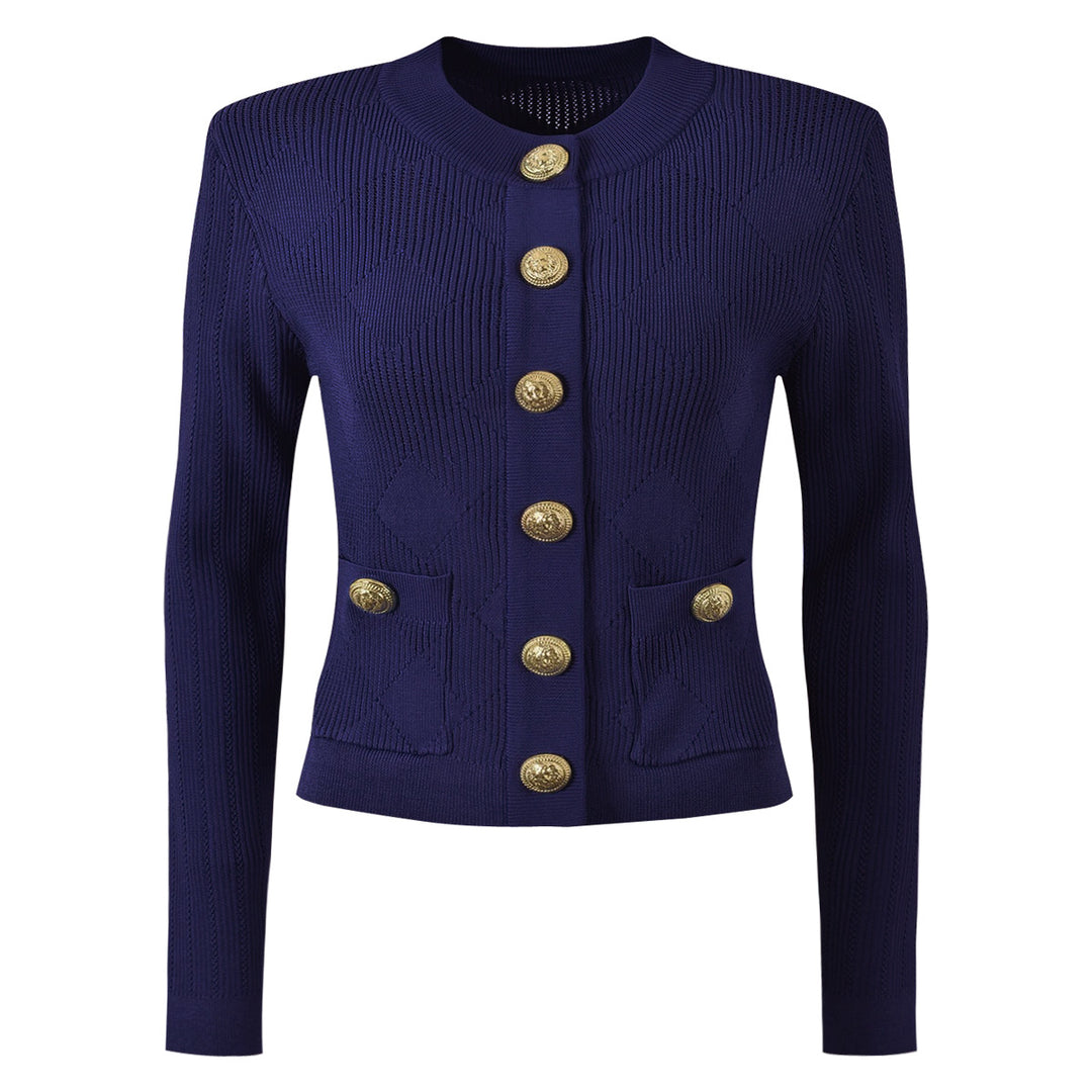 three-piece knit set with gold button detailing – ATHENAZI