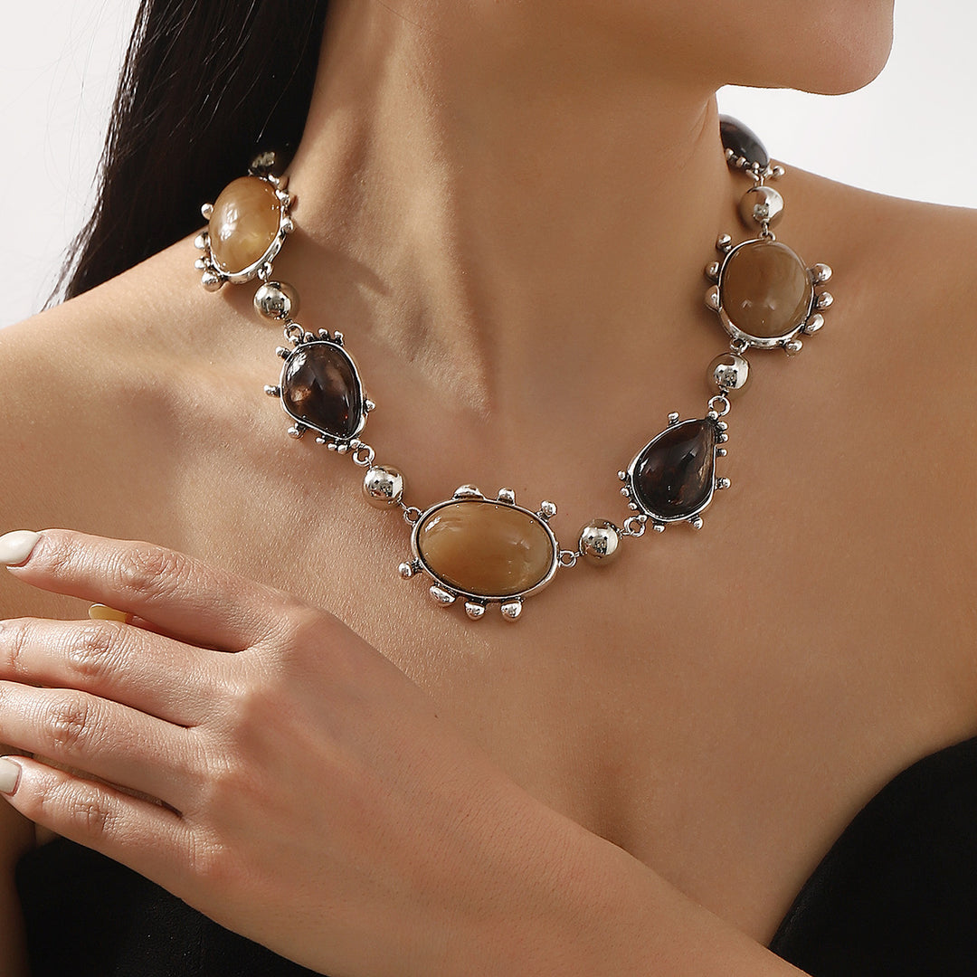 gemstone statement necklace with silver accents - NOURALIX