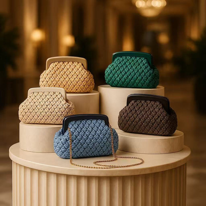 geweven rieten draagtas met dubbele leren handvatten – LÉONIE 