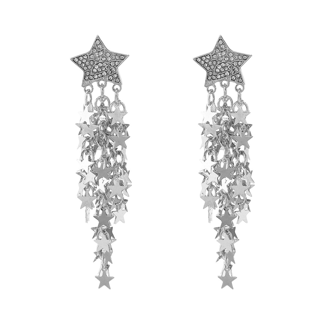 cascading star drop earrings with rhinestone studs - NOVAZILU