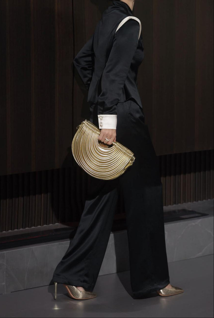 satin tailored suit with structured shoulders – AURELIA