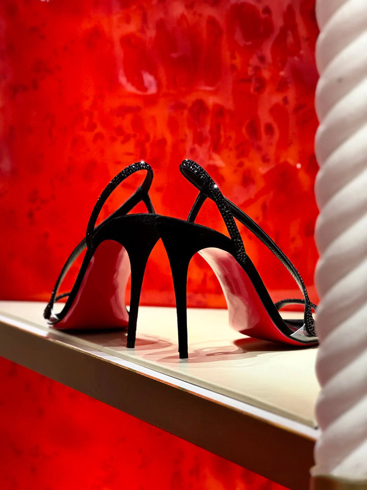 asymmetric rhinestone strap stiletto sandals – SELENEVRI