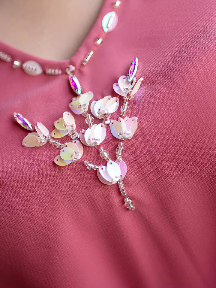 costume évasé sur mesure avec manches bouffantes en satin – VALENCIA 