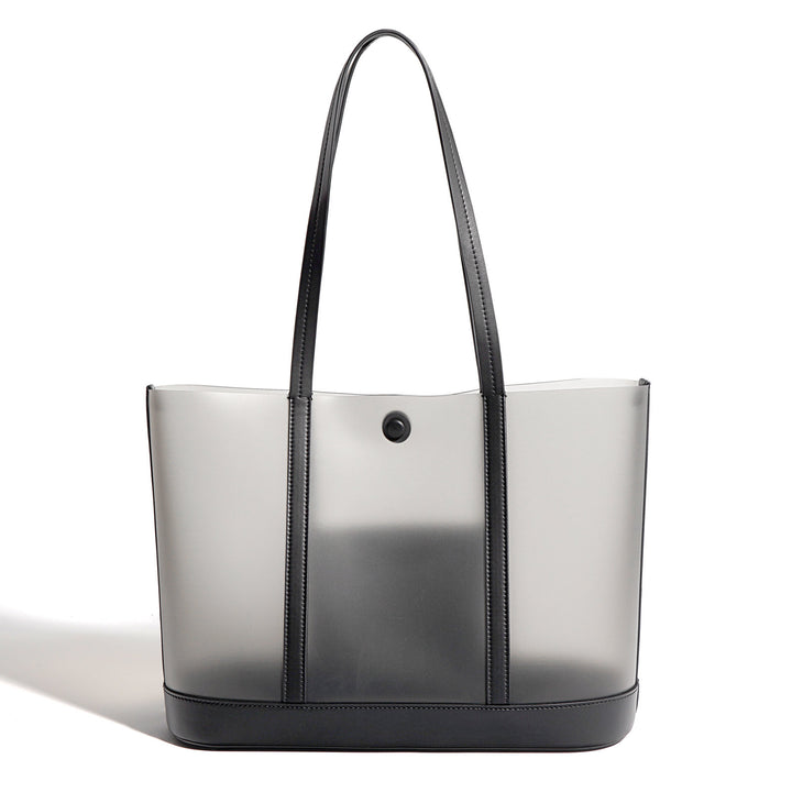 Two-tone translucent tote bag with leather trim - VERAQI