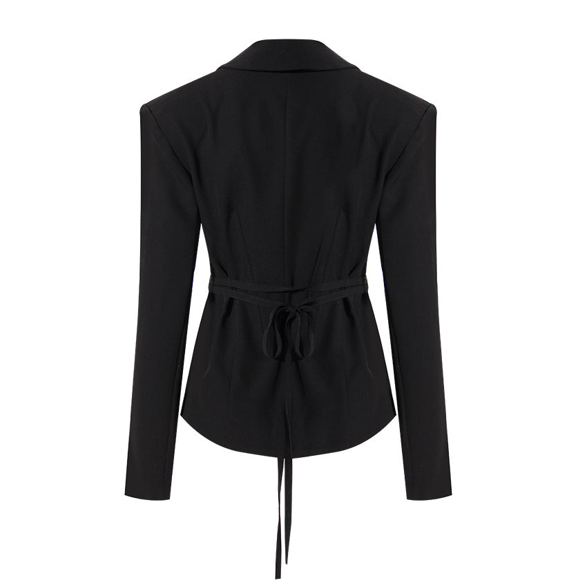 op maat gemaakte flare-pak met satijnen pofmouwen – VALENCIA 